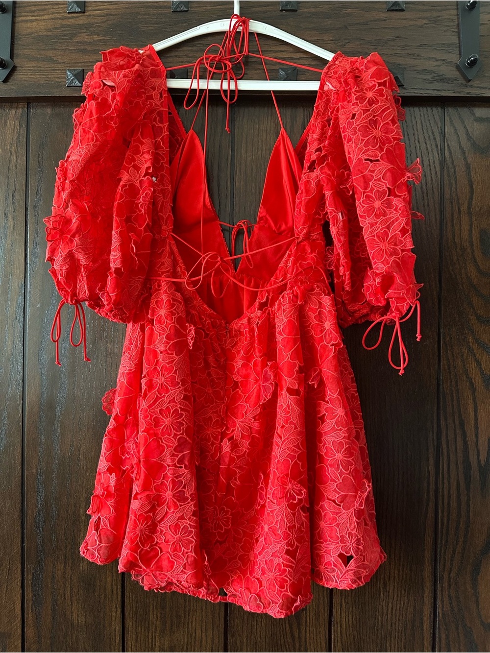 For Love & Lemons Serena 3D Floral Red Lace Mini Dress sz M $318 - Picture 5 of 9